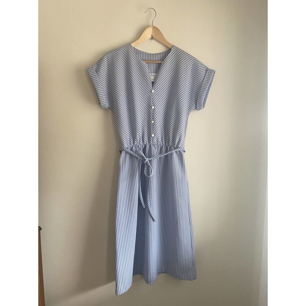 Vintage Blair 14 Blue White Striped Dress Warren PA Bridal Shower Preppy
